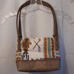 New Vinyl Double handle Shoulder Satchel Bag Purse Brown Aqua Southwestern print